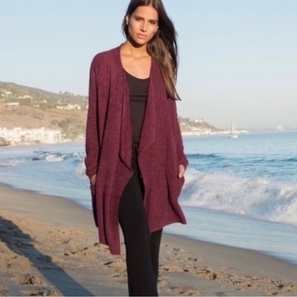 Barefoot Dreams CozyChic Lite Knit Island Wrap 903 Berry Cardigan L/XL